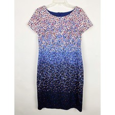 Talbots Ombre Floral Stretch Cotton Sheath Dress Womens 10 Blue NWOT