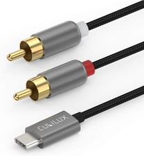 Cubilux USB C to 2 Male RCA Audio Cable for iPhone 16/15, 3 Feet, C, Grey