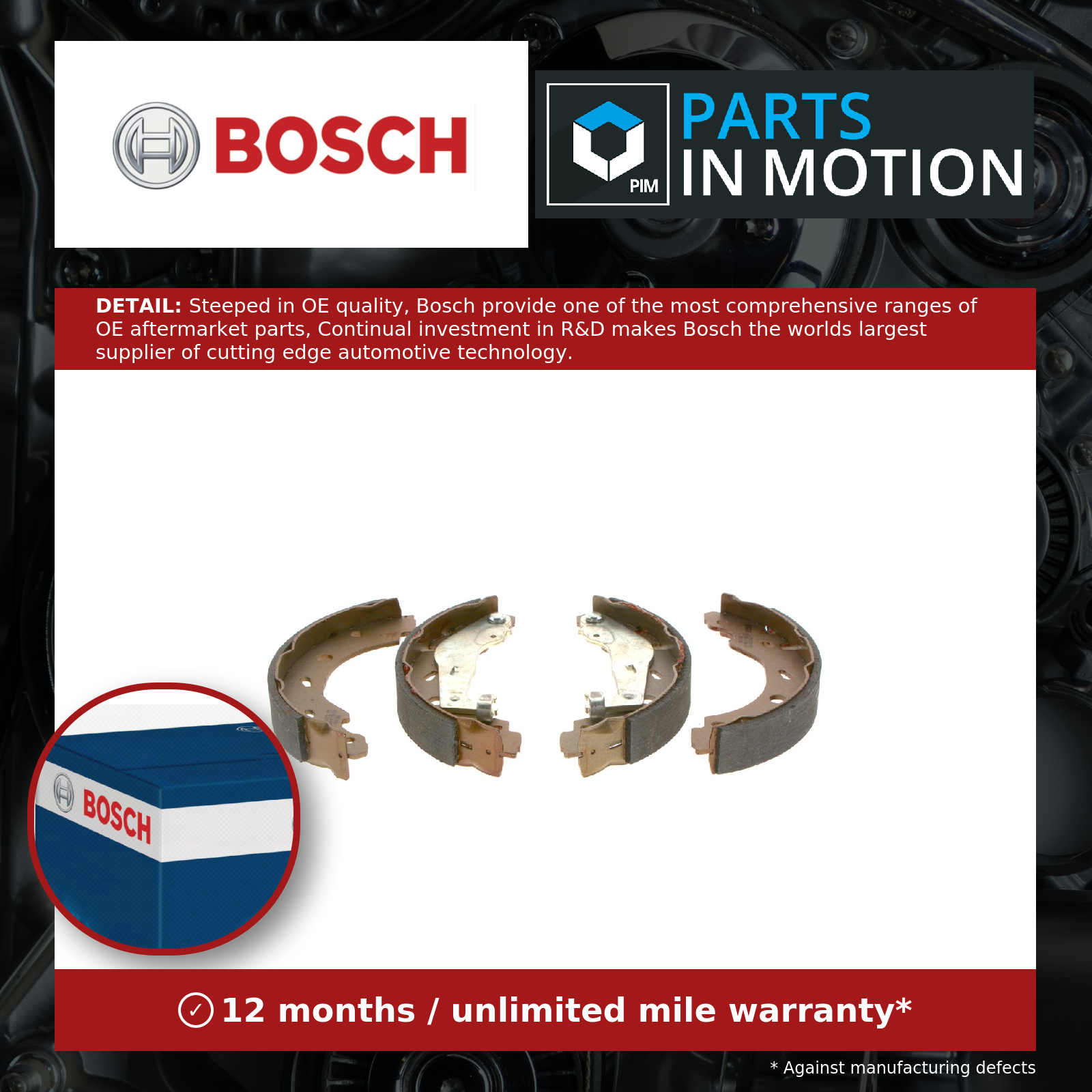 Brake Shoes Set 0986487600 Bosch Q0001440V001 Q0007333V001 0001440V001 BS840 New