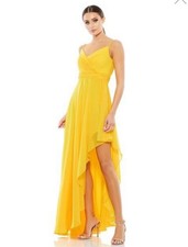 Mac Duggal leena 70191 Asymmetrical Hem Chiffon Maxi Dress Marigold / Yellow NWT