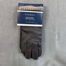Club Room S Men's Snap Leather Cashmere Lined Tech Tip Gloves Brown -New
