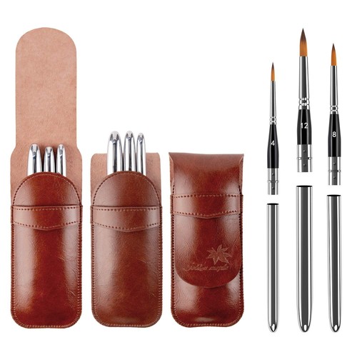 Travel Watercolor Brushes, 3pcs Watercolor Travel Brushes with Leather Pouch ...