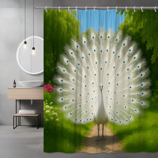Elegant White Peacock Shower Curtain for Bathroom Decor