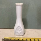 Rare & Unique Vintage 8-3/4” Milk Glass Bud Vase w Embossed Flower On Flat Side