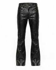 Men's Black Leather Flare Pants Handmade Bootcut Biker Rock Leather Trousers