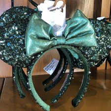 Disney- Parks Emerald Green Sequin Edition Minnie Ear Bow Holiday Headband Gifts