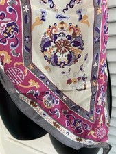 vintage oscar de la renta silk scarf Asian Motif Dragons Symbols 60  Oblong