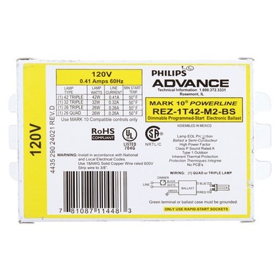 PHILIPS ADVANCE REZ-1T42-M2-BS MARK 10 POWERLINE DIMMABLE PROGRAMMED BALLAST