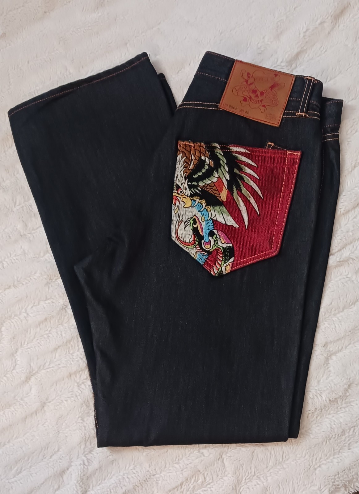Ed Hardy Denim Jeans Y2K 2008 Men’s 36X34  Skull Selvedge Vintage Button Fly