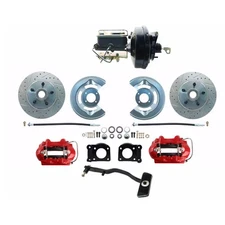CJ Classics Power Disc Brake Conversion Kit Red With Drilled/ Slotted Rotors ...