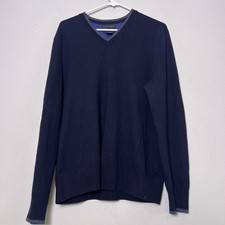 Banana Republic Men's Extra Fine Merino Wool Sweater V Neck Navy Blue Sz L
