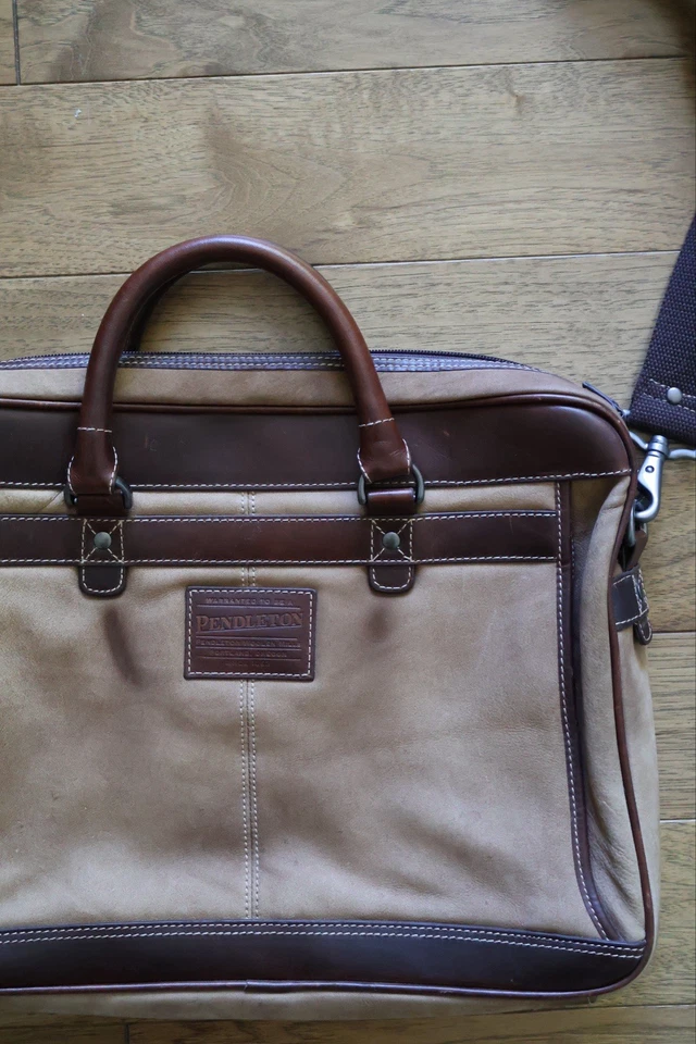 Pendleton Portland Genuine Brown Leather & Suede Crossbody Messenger Briefcase - Image 3 of 4