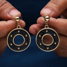 QVC Joan Rivers Black Croco Pattern Studded Hoop Earrings