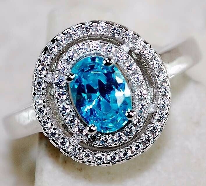 1CT Aquamarine 925 Solid Sterling Silver Ring Sz 9 