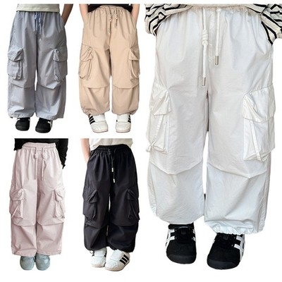 Kids Girls Trousers Fashion Cargo Pants Sports Costume Wide Leg Ruched Park
