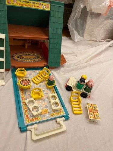 Fisher Price Family Play A frame house with people and furniture vintage 1970s