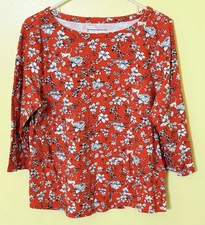 CHARTER CLUB Women’s 3/4 Sleeve Top 100% Supima Cotton ORANGE FLORAL Size XL