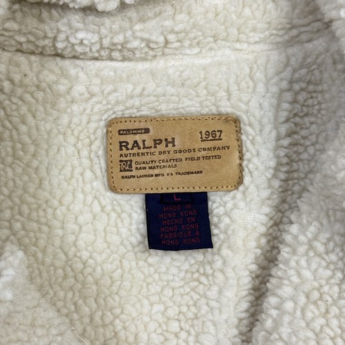 Ralph Lauren Vintage Trucker Denim Jacket Sherpa Lined Button Beige Women's L - Picture 7 of 13