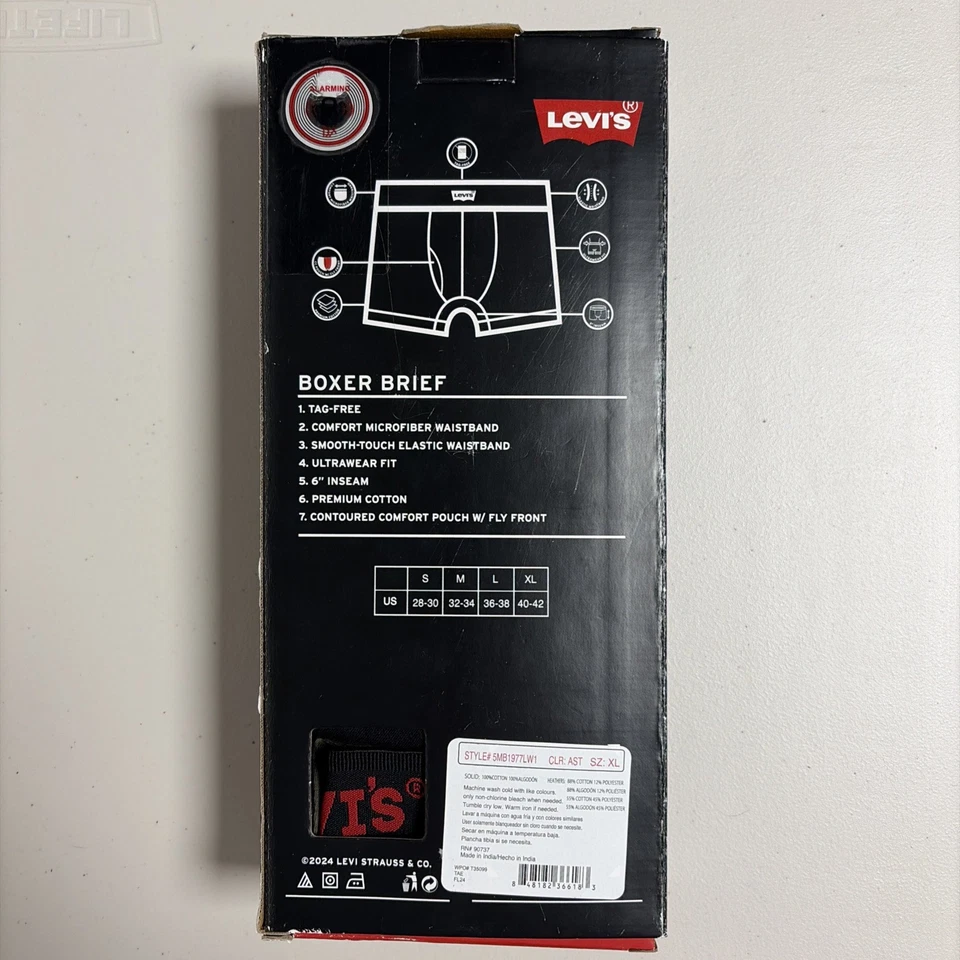 Мужские трусы-боксеры Levi's упаковка из пяти штук 100% хлопок - Изображение 2 из 3