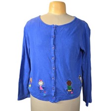 Las Olas Womens S Button Front Cardigan Embroidered Kids Flowers Teacher Artsy