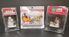 Lot Of 3 Christmas Village Figures VTG NEW Snowmen Man Horse Sleigh Child...