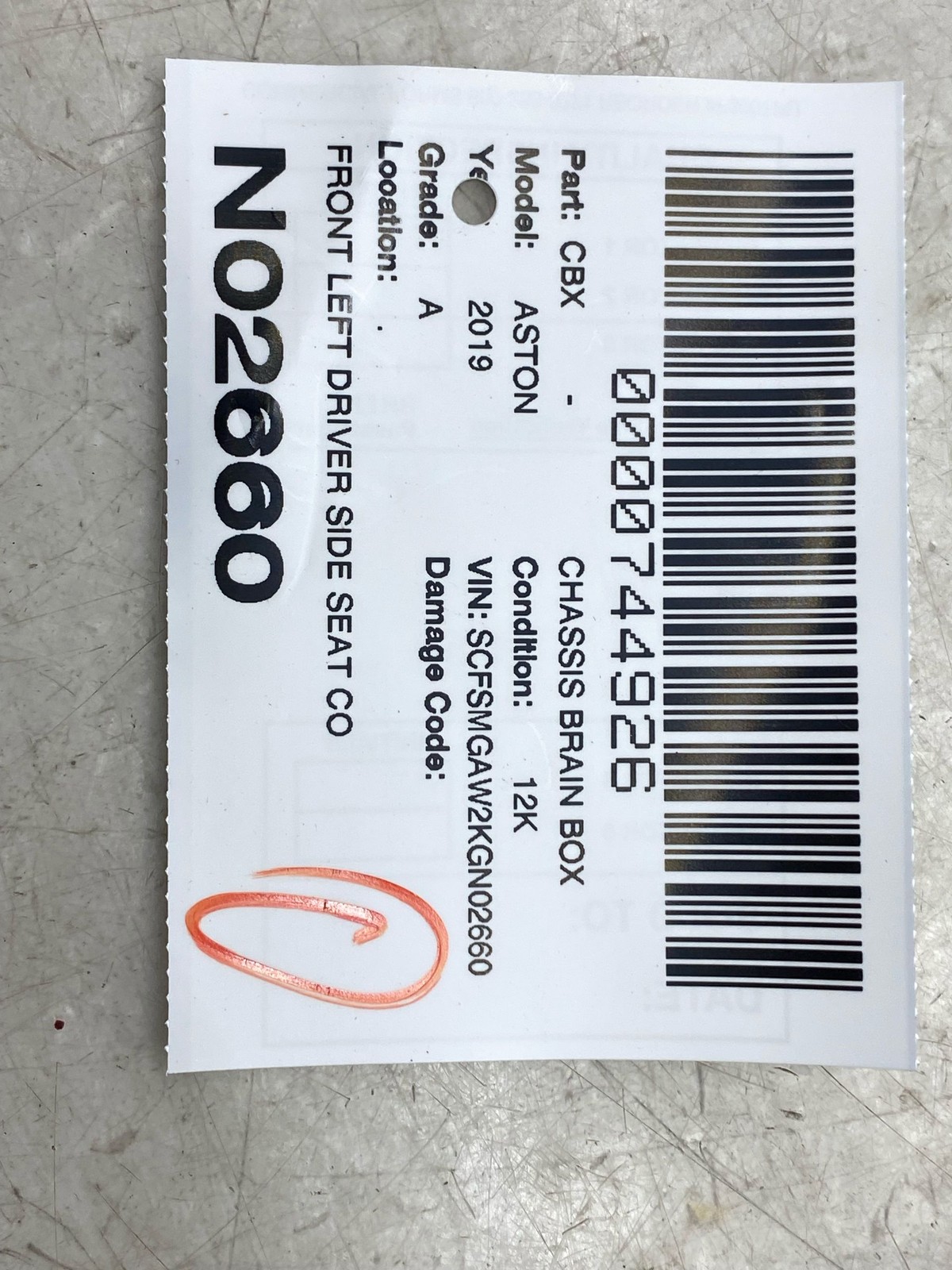 2019-2023 ASTON MARTIN VANTAGE FRONT LEFT SIDE SEAT CONTROL MODULE 2179004100