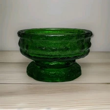 E.O. Brody Co. Candle Holder Dish Emerald Green Pressed Glass Footed Vintage USA