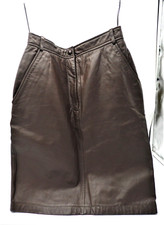 Leather Pencil Skirt Pockets Brown 28" waist 23" length Vtg Fully lined Zipper