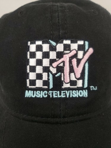 MTV Music Television Checkerboard Logo Adjustable Black Cap Adult Size OSFM Hat - Picture 6 of 9