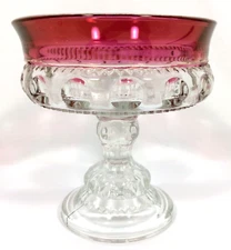 Vtg Indiana Kings Crown Ruby Red Flash Pedestal Compote Candy Dish Bowl 5 1/4"