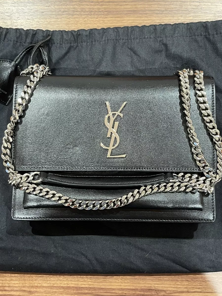 Saint Laurent Sunset Medium Black Silver Hardware Calfskin Bag 100 Authentic