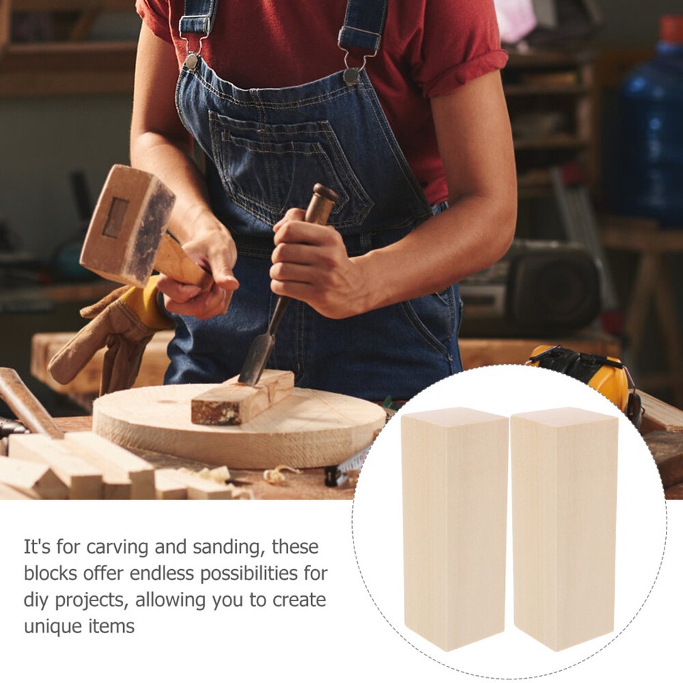 2pcs Wood Craft Cubes Unfinished Wooden Carving Blocks Blank Basswood