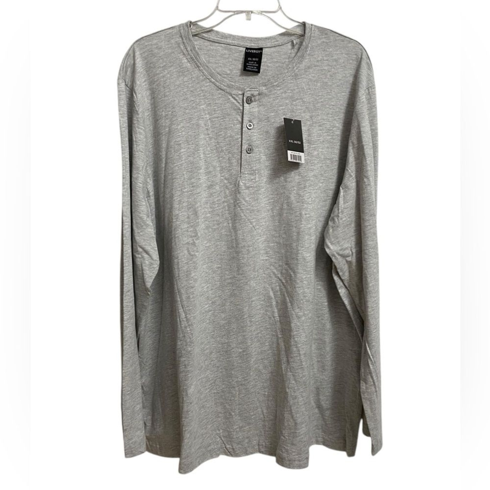 NEW Livergy Long Sleeve Henley Shirt Grey Men's XXL Pullover Casual Soft Layers