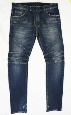 パンツ Balmain long distressed denim jeans BALMAIN denim biker moto pants 32 ITALY blue jean distressed long