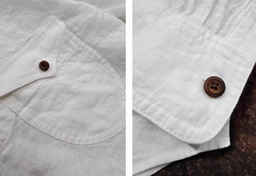Linen Shirt Men's Long Sleeve Shirt Vintage Casual Coat Pullover Shirt White Top - Picture 9 of 11