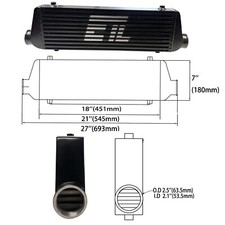 2.5 Io Universal Front Mount Aluminum Intercooler 27.3x7.08x2.5 Black New 2.5 Io Universal Front Mount Aluminum Intercooler 27.3x7.08x2.5 Black New