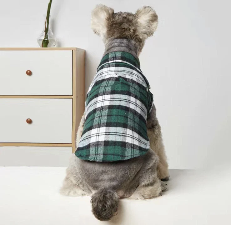 NEW! Size XL for Small Dogs Green And Black Plaid Flannel Dog Shirt Pet Clothing - Image 2 of 4