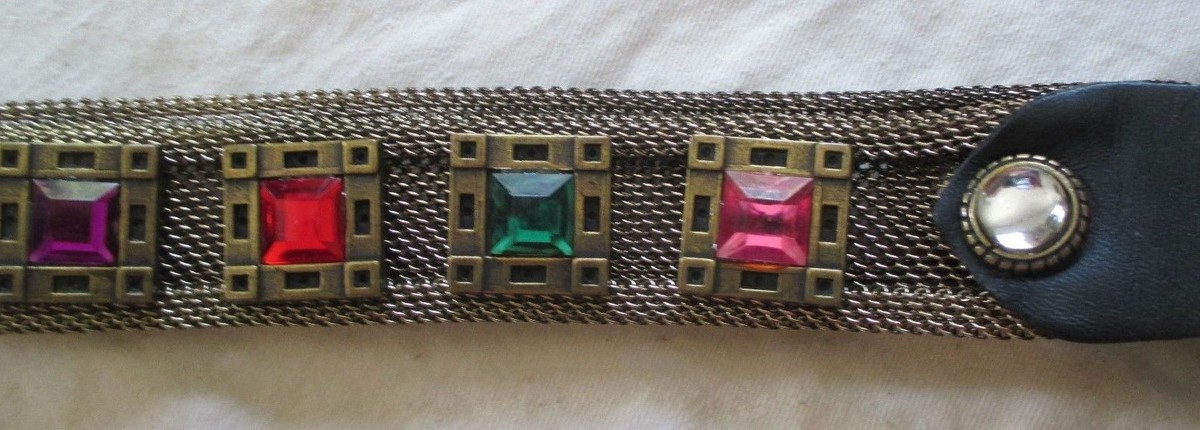 80s ビンテージ Sand Castle スタッズベルト / 雰囲気抜群 希少 STUNNING VINTAGE SAND CASTLE USA JEWELED BRASS METAL MESH