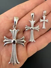 Gothic Cross Plain Real 925 Sterling Silver Pendant Necklace Hearts Of Chromes