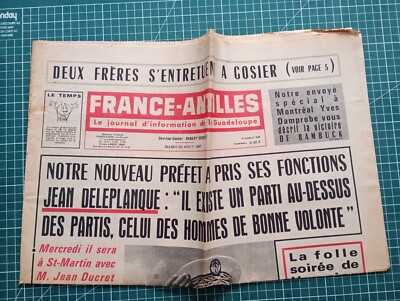 BE292 Zeitung Frankreich Antillen 22. August 1967 neuer Präfekt Jean Deleplanque