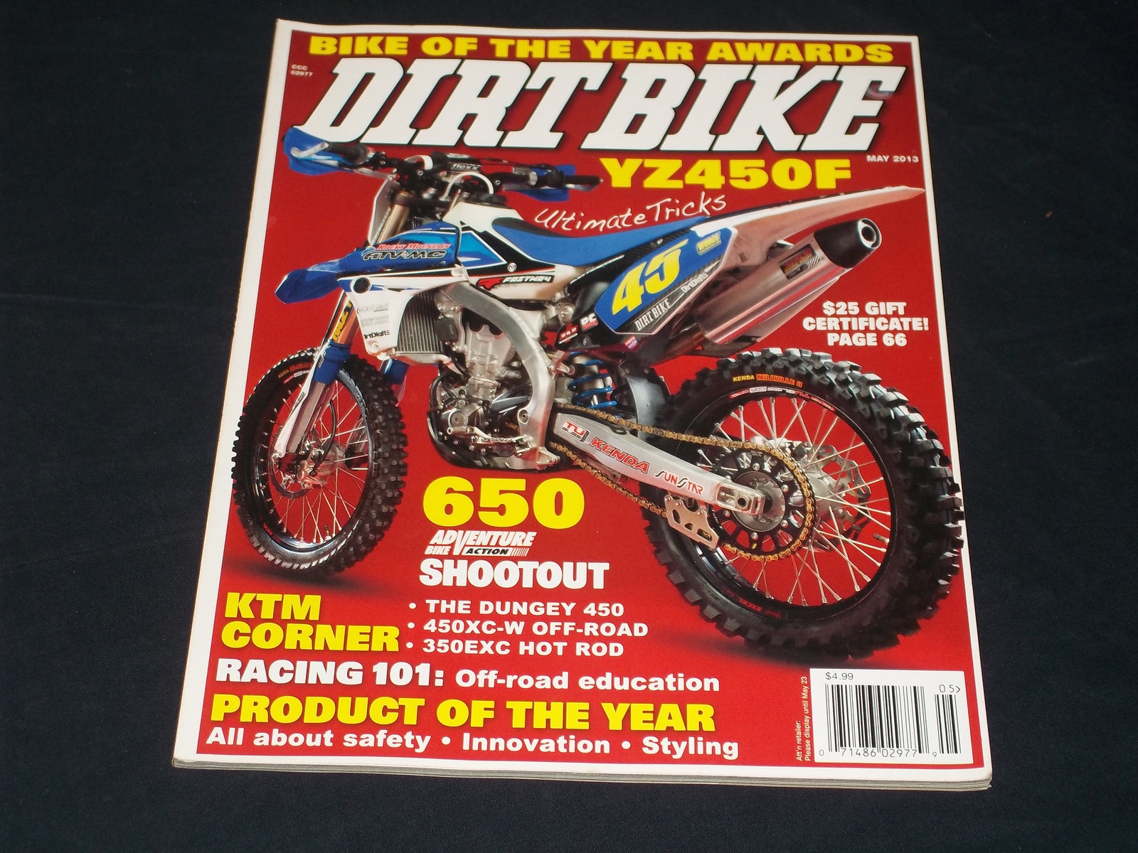 2013 MAY DIRT BIKE MAGAZINE - YZ450F FRONT COVER - H 7242