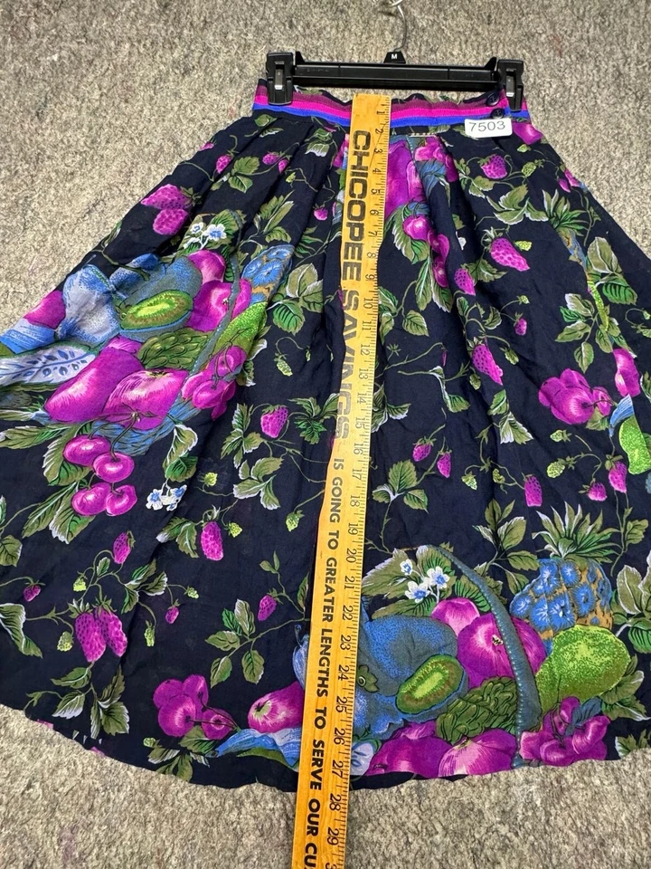 Saia Geiger Vintage Plissada Estampa de Frutas Barrocas Midi Tamanho 36 - Imagem 4 de 4