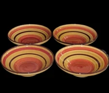 Crate and Barrel  Yellow /Red Circles Pasta Bowls 9.5” X 2.75” Portugal Set Of 4