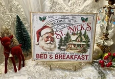 St Nick Bed & Breakfast Handcrafted Christmas Santa Plaque Sign