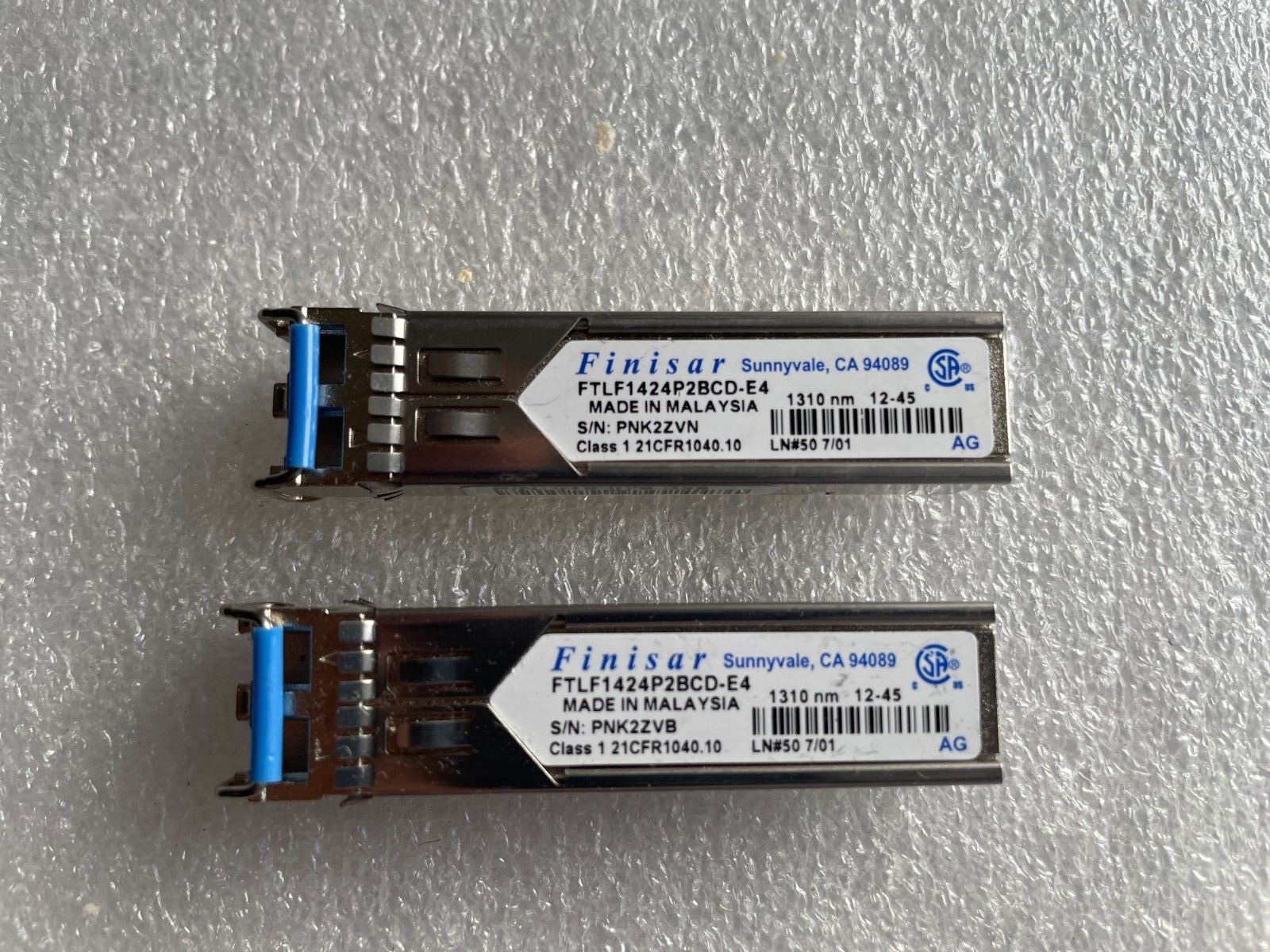Lot 2x Finisar FTLF1424P2BCD-E4 4GB SFP 1310nm 10km Transceiver-used