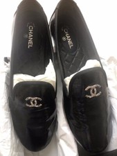 MOCASSINI MOCASSINO CHANEL AUTENTICI IN VERNICE NERA 38 1/2