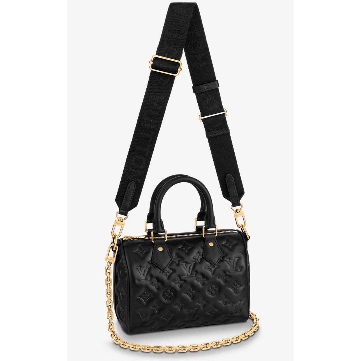 Louis Vuitton Speedy Bandouliere 22 Black Gold Chain Handle Crossbody Bag  M58631