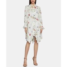 BCBGMAXAZRIA Botanical Floral-Print Tie-Neck Shift Dress S New With Tags