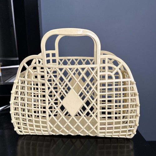 SUN JELLIES the Original Jelly Bag Co Retro Basket Small Off White GUC 10” 8.75”