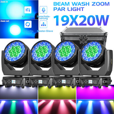 U`King 19X 20W RGBW 4 IN 1 Wash Zoom Moving Head Bühnenlicht DMX Halloween Party